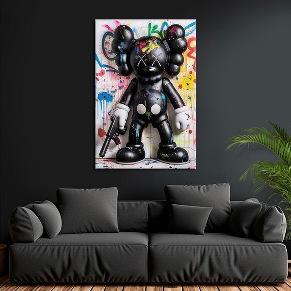 Картина на холсте Чёрная игрушка Kaws с пистолетом 51x34 см (241ML_M) (241ML_M) фото