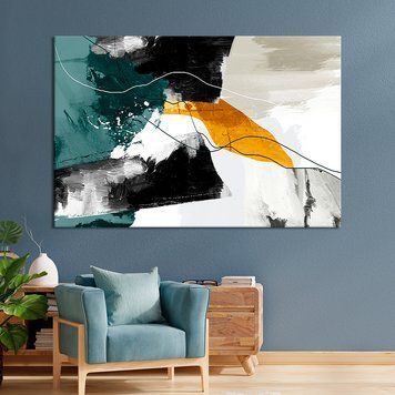 Картина на холсте Абстракция чёрная, жёлтая и бирюзовая краски 51x34 см (V170-1_M) V170-1_M фото