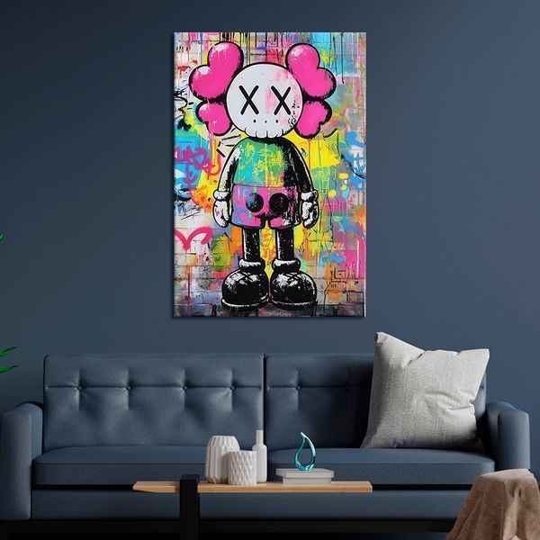 Картина на холсте Яркая игрушка Kaws на абстрактном фоне 51x34 см (242ML_M) (242ML_M) фото