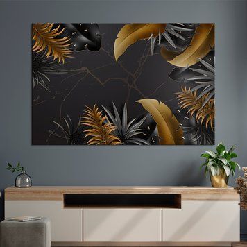 Картина на холсте Тропические растения на чёрном фоне 51x34 см (V597-1_M) V597-1_M фото