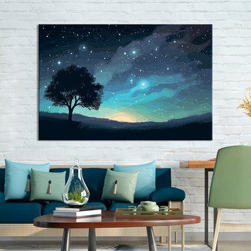 Картина на холсте Звёздное небо и дерево 51x34 см (V501-1_M) V501-1_M фото