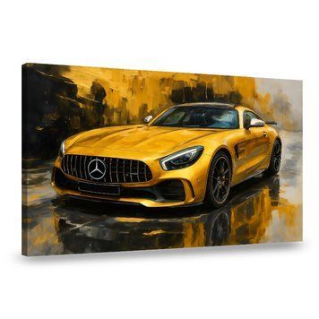 Картина Золотий автомобіль Mercedes на абстрактному тлі 51x34 см (414ML_M) (414ML_M) фото