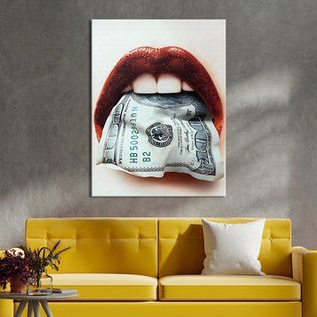 Картина на холсте мотивационная картина Красные губы и сто долларов 50x38 см (YM-44) YM-44_M фото