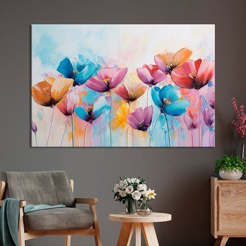 Картина на холсте Разноцветные живописные цветы 51x34 см (V414-1_M) V414-1_M фото