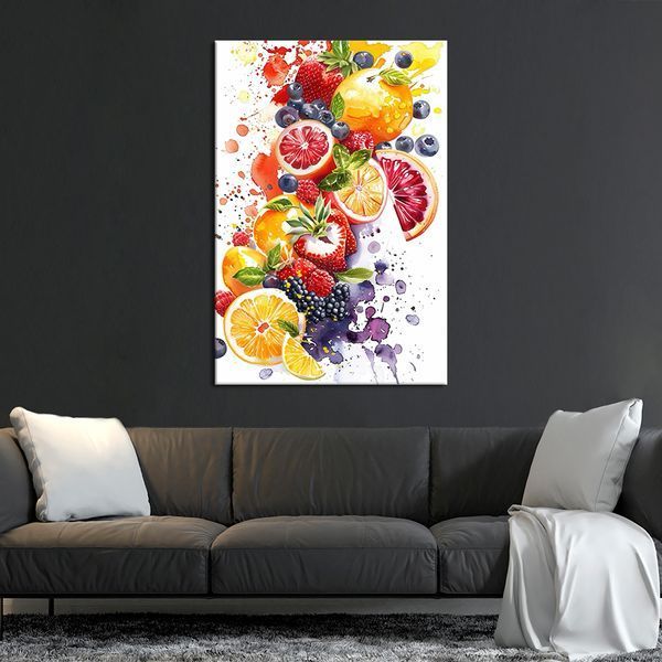 Картина на холсте Летние ягоды и фрукты на белом фоне 51x34 см (281ML_M) (281ML_M) фото