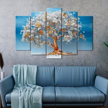 Картина на полотні Біле дерево на блакитному тлі 112x68 см (V511-5_M) V511-5_M фото