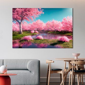 Картина на холсте Розовые деревья и кусты 51x34 см (V480-1_M) V480-1_M фото