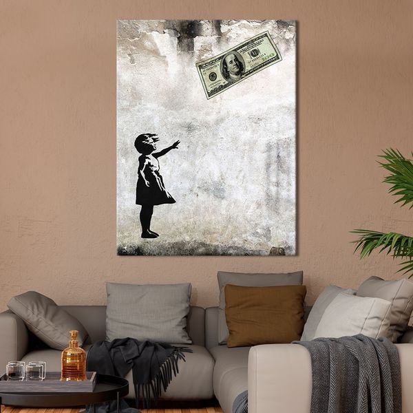 Картина на полотні мотиваційна картина Графіті дівчинка і 100 доларів 50x38 см (YM-10) YM-10_M фото