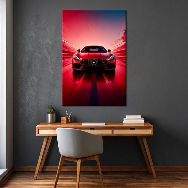 Картина Стильный красный автомобиль Mercedes на скорости 51x34 см (437ML_M) (437ML_M) фото