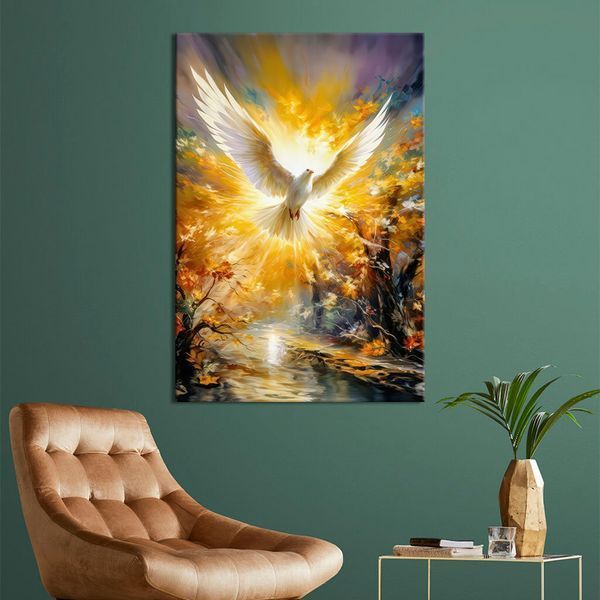 Картина на холсте Белый голубь на абстрактном золотом фоне 51x34 см (38-rel_m) 38-rel_M фото